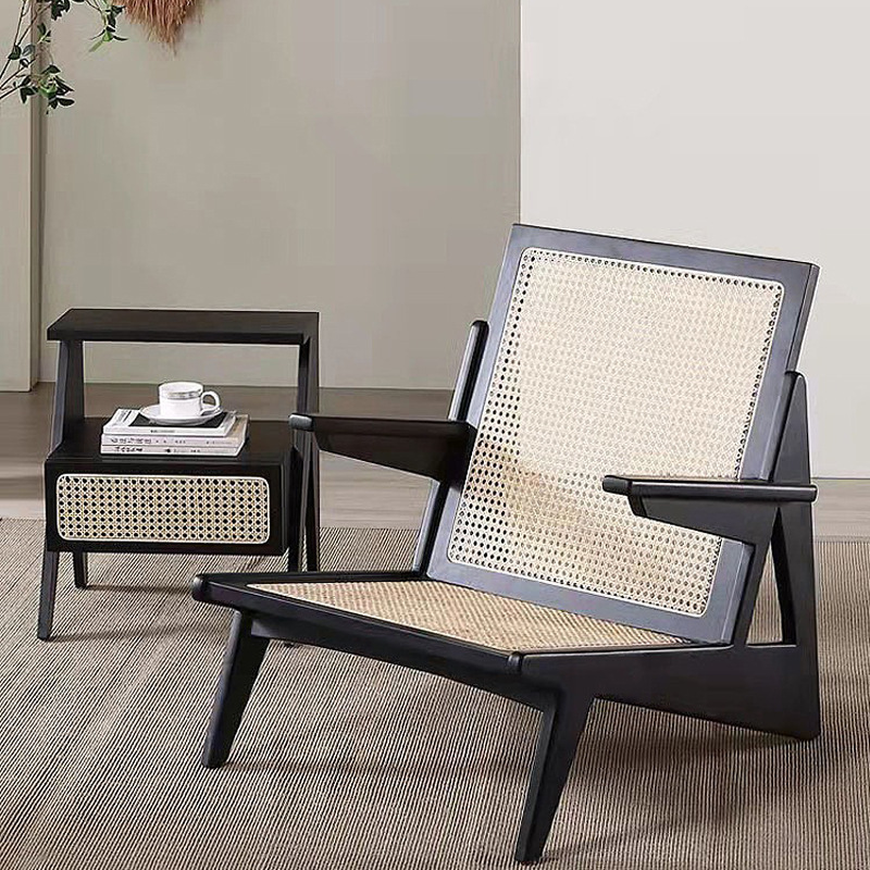 Nordic Solid Wood Sofa Chair Home Living Room Balcony Three-piece Set Hand-woven Rattan Chair Casual Simple Backrest Recliner