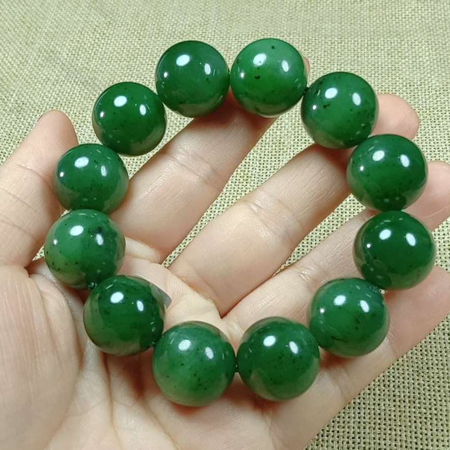 Vòng tay ngọc bích Tân Cương hạt tròn tự nhiên