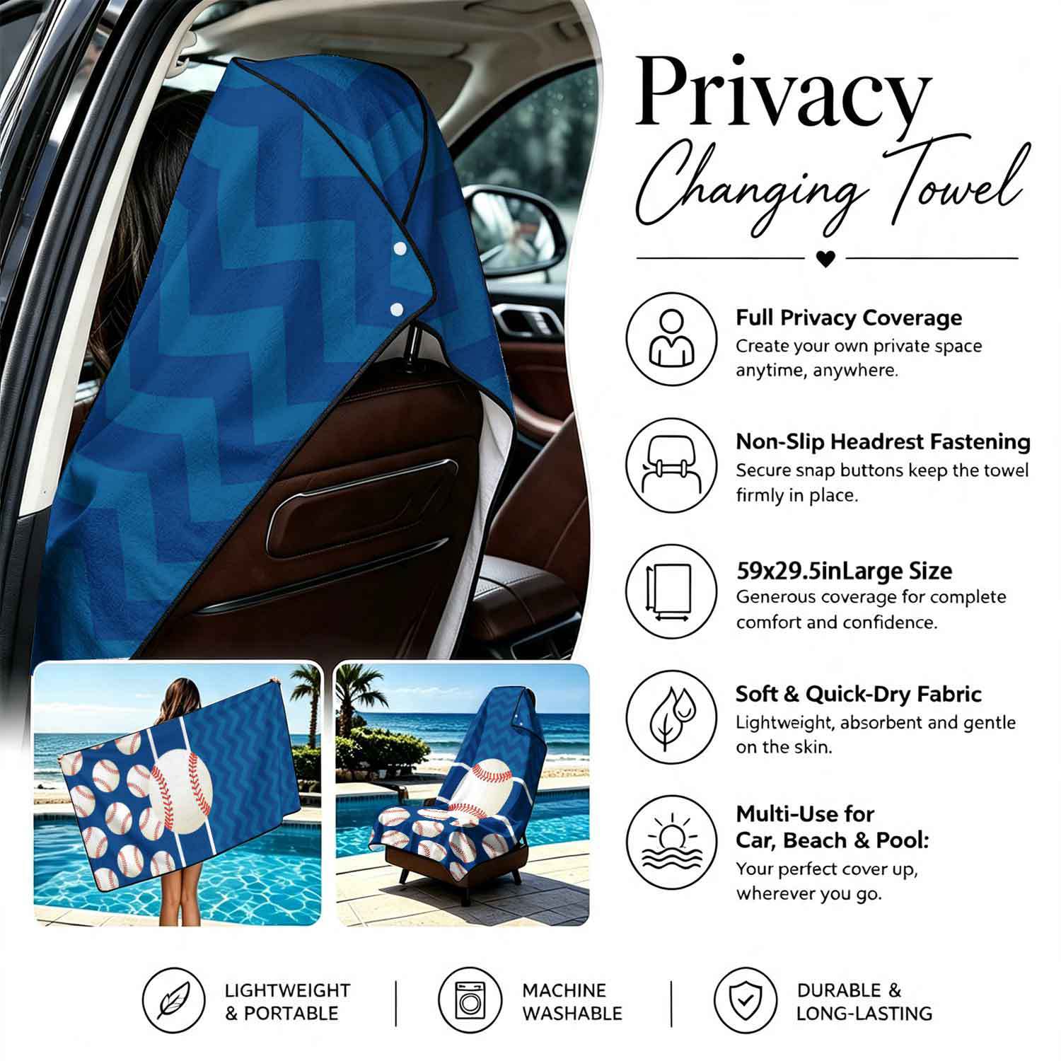 Printed bath towel and car seat cover 2-in-1, ultra-fine fiber outdoor beach and car dual-use universal seat cushion