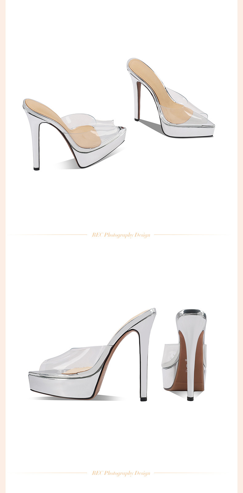 Sandal cao gót nữ mũi nhọn hở ngón, gót 14 cm, đế platform trong suốt — Vàng 14cm chi tiết 15