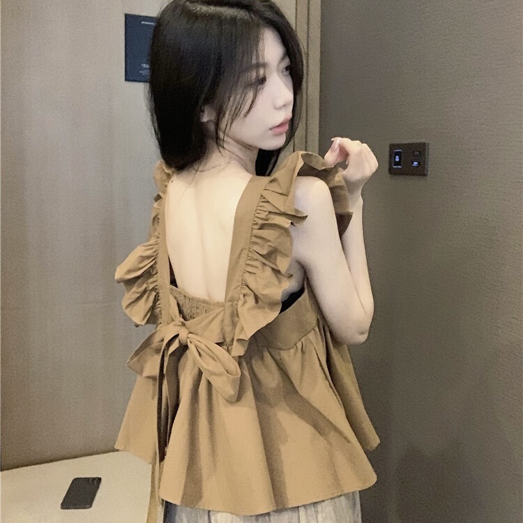 French Style Pure Desire Bow Chic Sleeveless Vest Shirt Women's Spring and Summer Design Sense Niche Loose Slimming Top