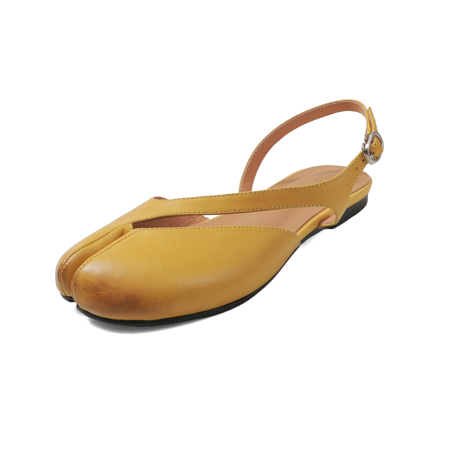 Sandal nữ da trâu chia ngón chân mũi trùm đế bệt — Đỏ (cao 1cm)