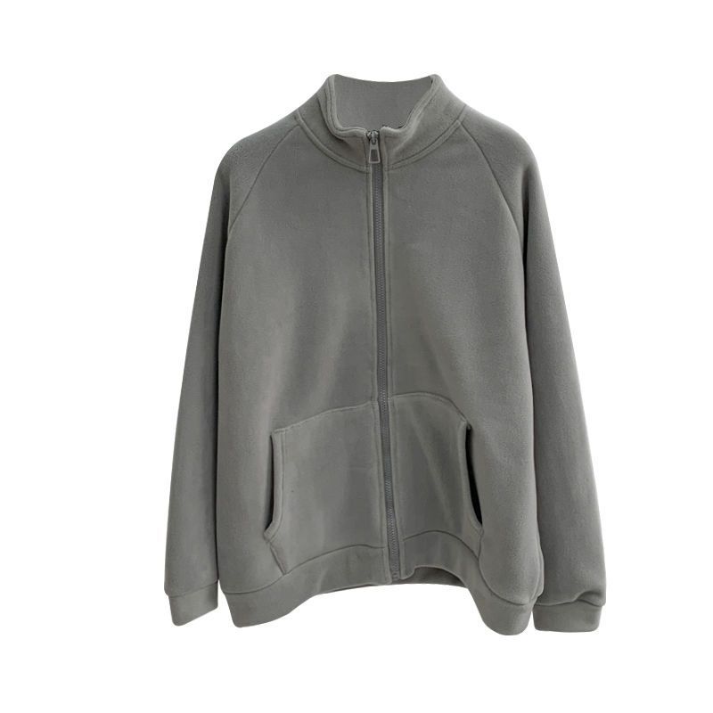 따뜻한 스탠딩 칼라 모조 양모 양면 양털 코트 여성의 가을과 겨울 새로운 느슨한 얇은 기모 두꺼운 스웨터