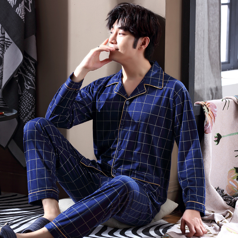 Pijamas de los hombres de manga larga de algodón de primavera y otoño delgada más el tamaño de prendas de vestir exteriores de los hombres pijamas de invierno homewear