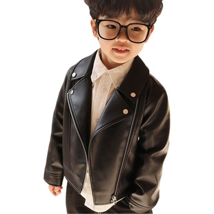 Children's clothing Boys' leather jacket handsome Korean style children's motorcycle style leather coat Western style girls' coat spring and autumn retro black