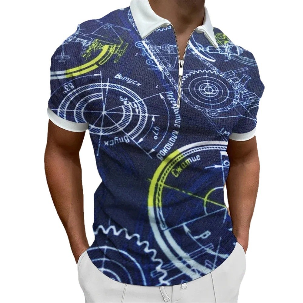 Personalidad, nuevas ideas, matemáticas, fórmula matemática, impresión 3D, camisa POLO con cremallera de manga corta transpirable con solapa suelta para hombre