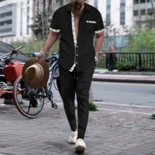 2025夏季跨境外贸新款欧美亚马逊短袖长裤两件套运动休闲男士套装