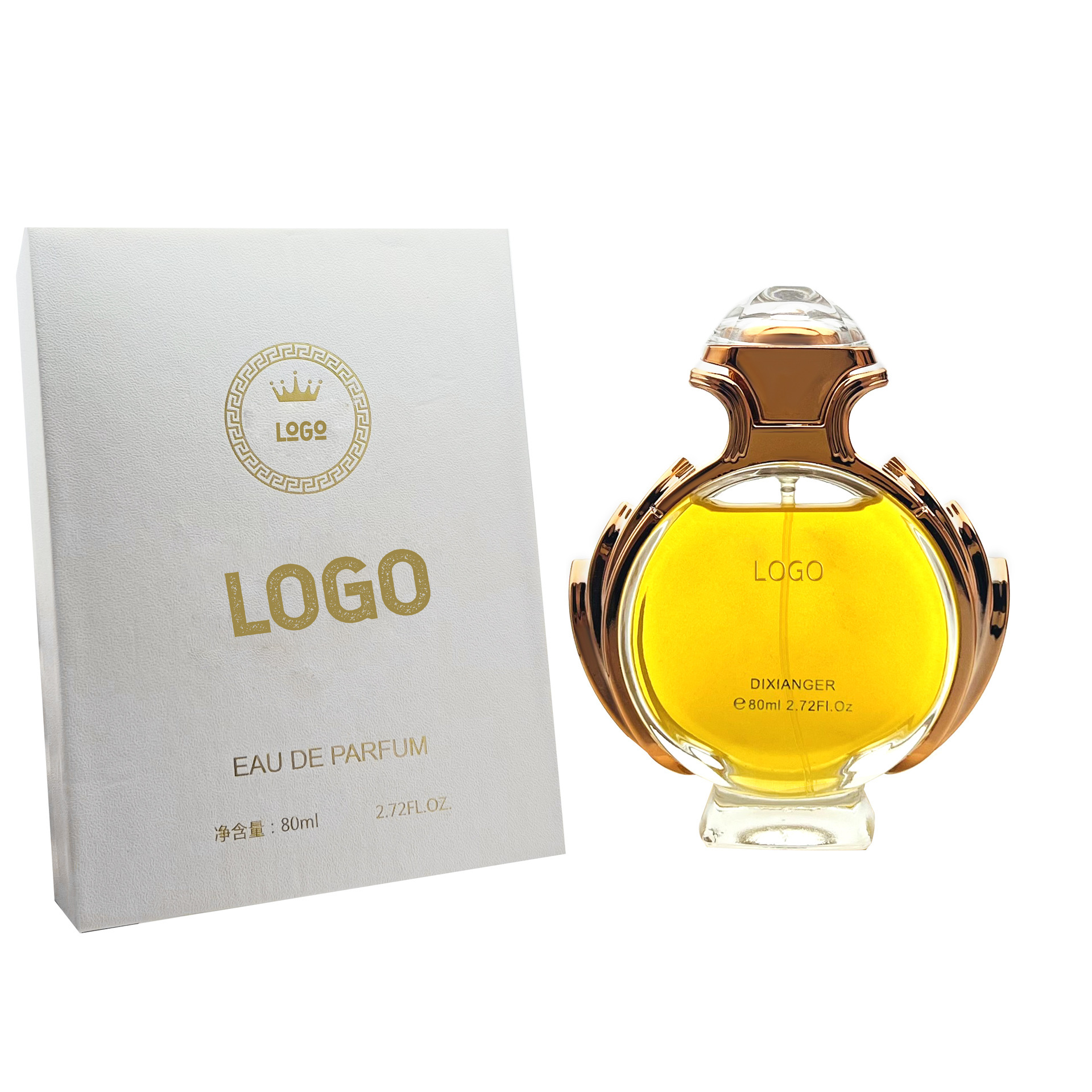 El nuevo clip de botella de agua perfumada dorada presiona el vidrio de pulverización 80 ML botella vacía de vidrio de perfume puede fijar el logotipo image 3