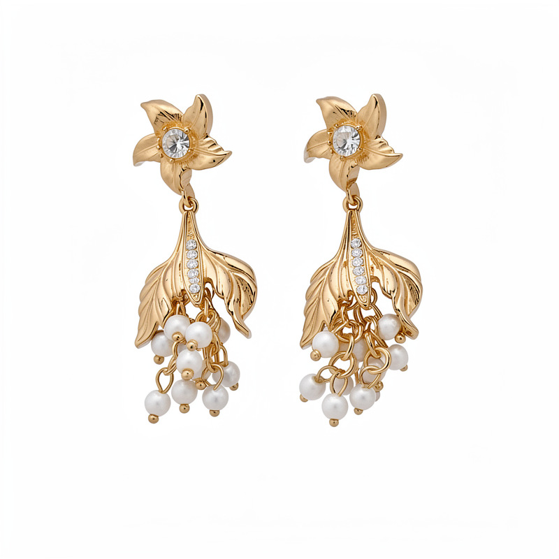 Collar de pendientes de perlas de cola de pez redonda con diamantes, lujo ligero, nicho de alto nivel, estilo palacio, conjunto de joyas retrógradas exquisitas