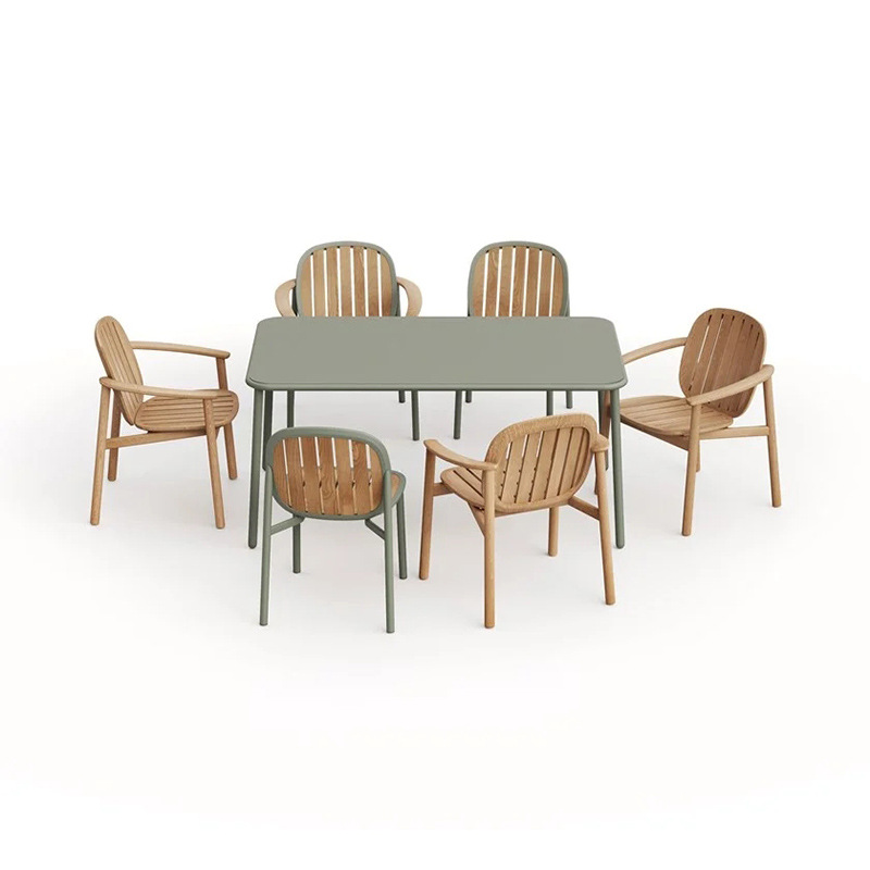 Una mesa y seis sillas (mesa larga de aleación de aluminio de 160cm)