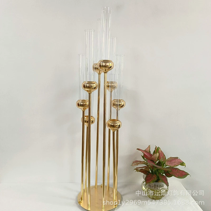 Железная много-глав candlestick гальваника металл секция высокий подсвечник свадебное украшение главный стол компоновка фестиваль вечеринка дорожка ведущий