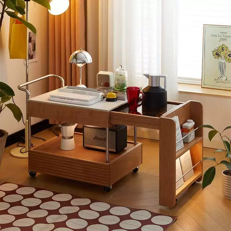 实木茶几可移动升降茶几日式樱桃木实木家具茶水柜边几岩板茶水柜