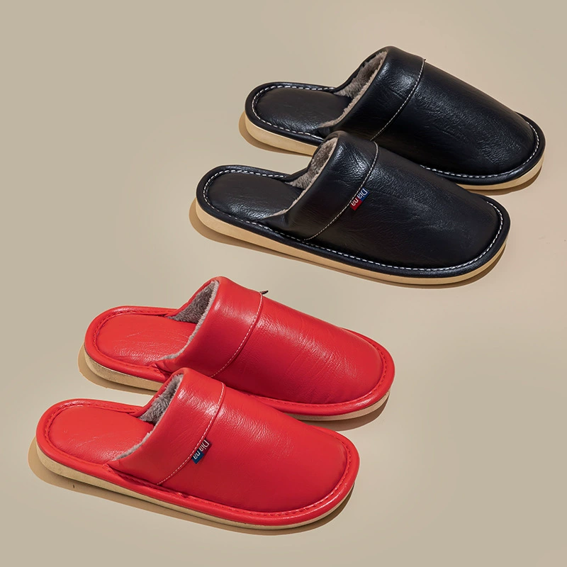 Зимние домашние хлопковые тапочки, новые домашние теплые Нескользящие кожаные Тапочки из искусственной кожи, заводские прямые поколения волос