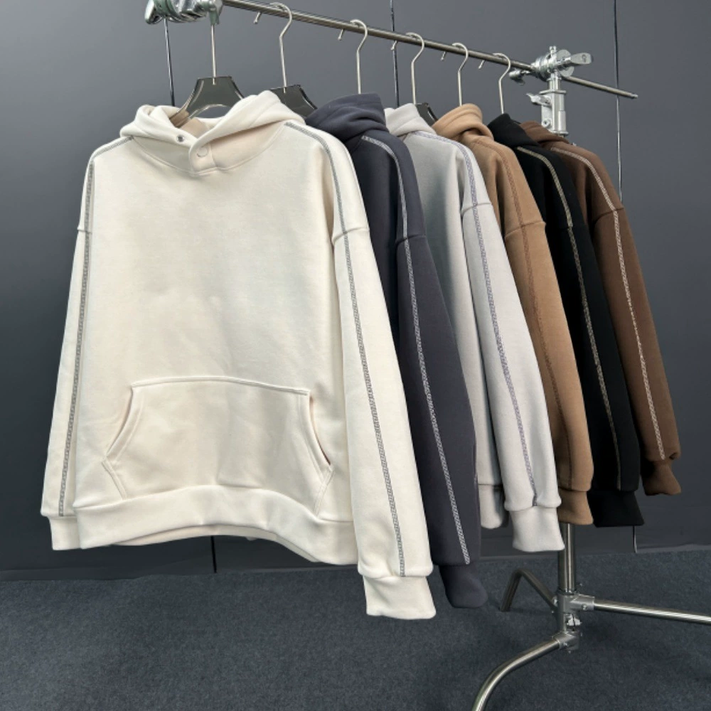 Мужская толстовка на флисе с двусторонним использованием, теплая, с капюшоном, свободного кроя, повседневная, с карманом-кенгуру, с длинным рукавом, для пар, коллекция Зима 2025
