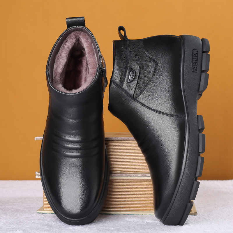 Cotton shoes men's new winter leather wool warm cotton shoes middle-aged and old dad shoes Plush