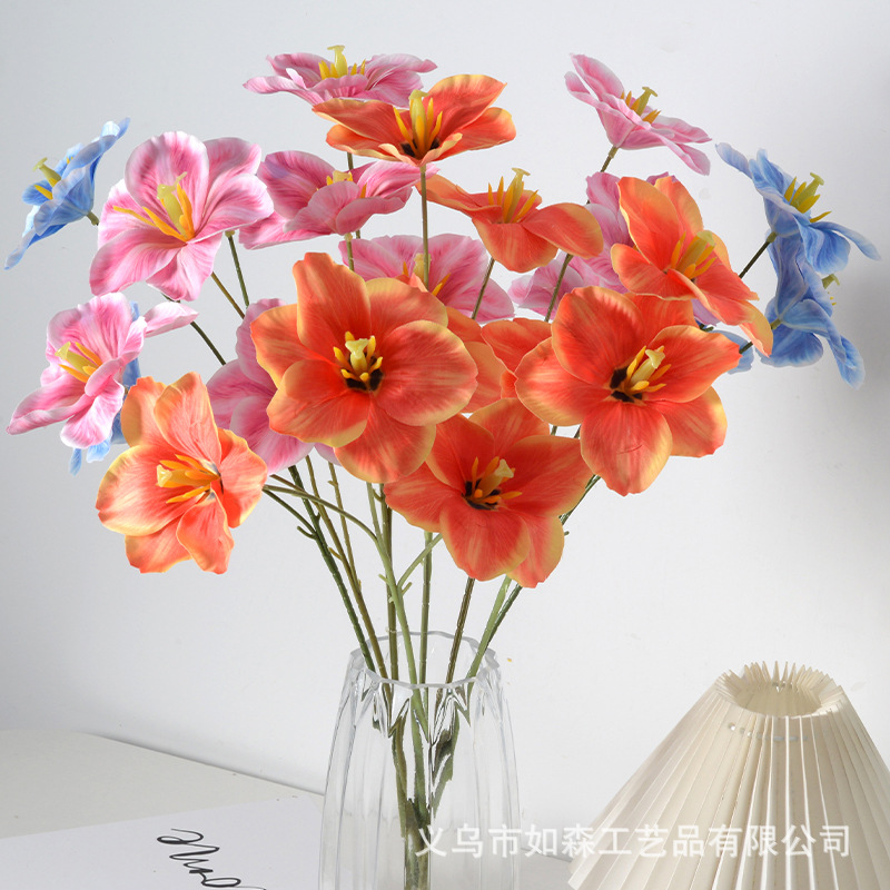 Simulated flower 3-head tulip 3D printed matte cloth wedding home…