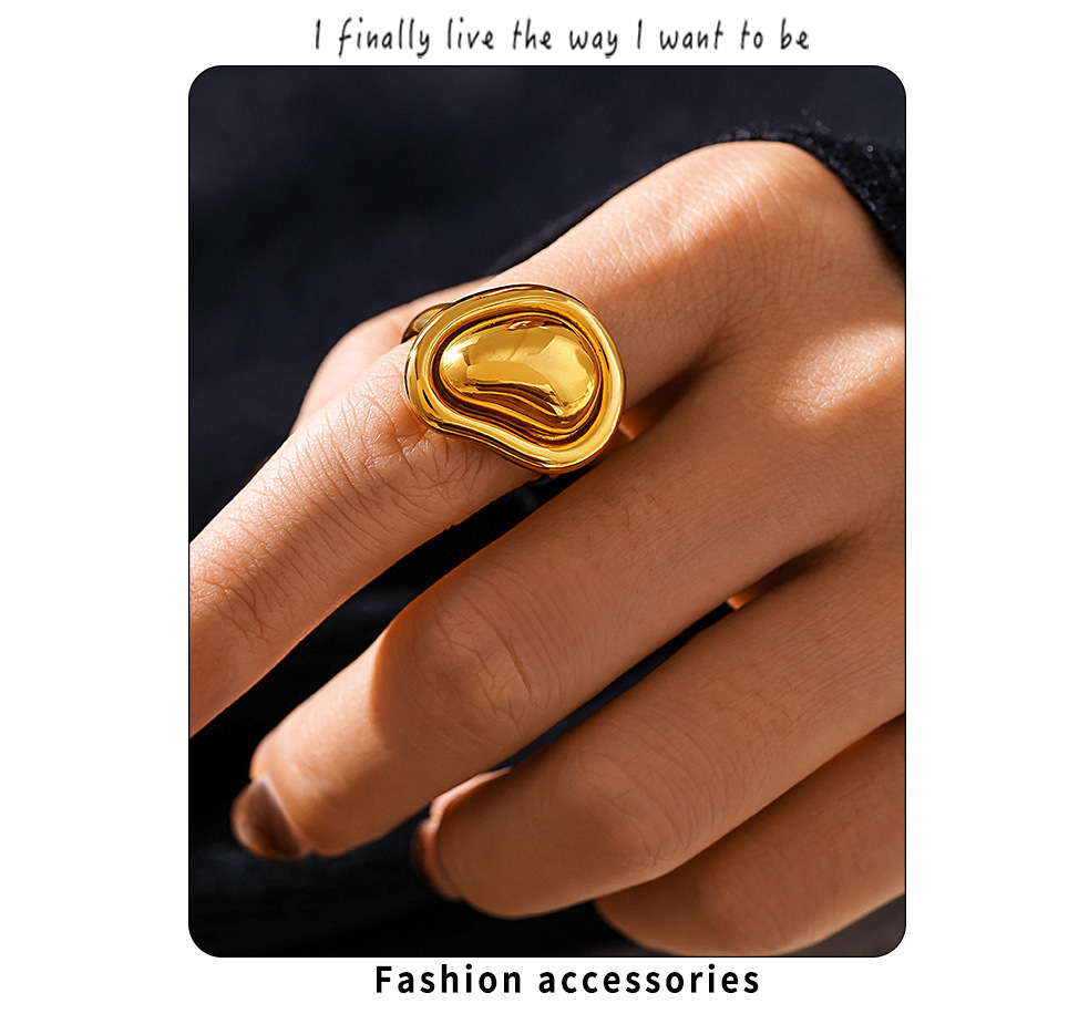 Titanium Steel PVD Vacuum Cast Irregular Gold Bean Ring With Adjustable Color Retention_voghion.com