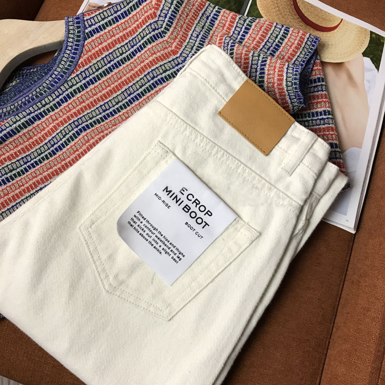 Rare good goods! Leather logo! Guest Cotton Twill Loose Carrot Cropped Jeans White Pants Casual Women's Spring