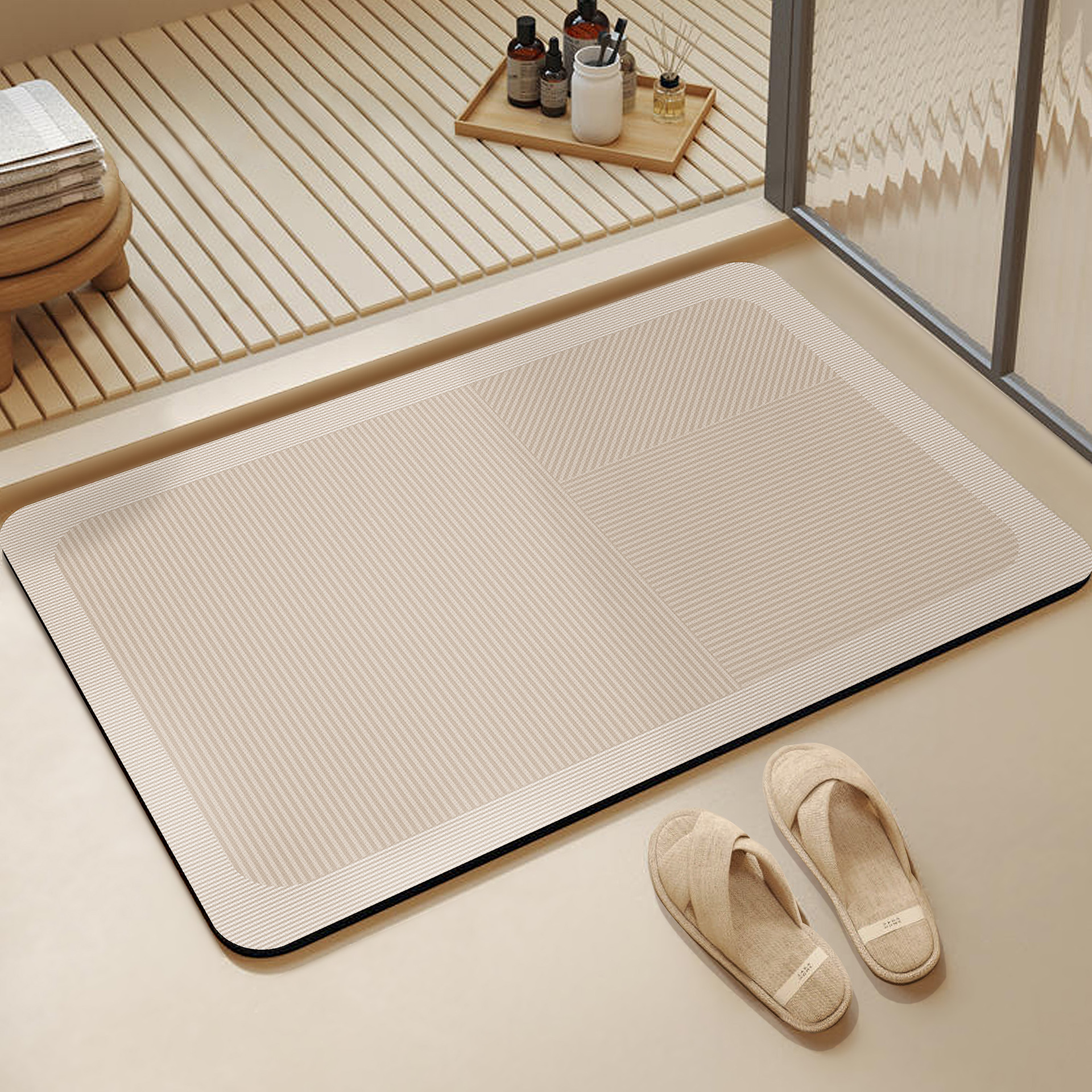 Bathroom Floor Mat Wabi-Sabi Style Water-Absorbent Quick-Drying Non-Slip Mat Shower Room Toilet Stain-Resistant Easy-Care Diatom Mud Floor Mat