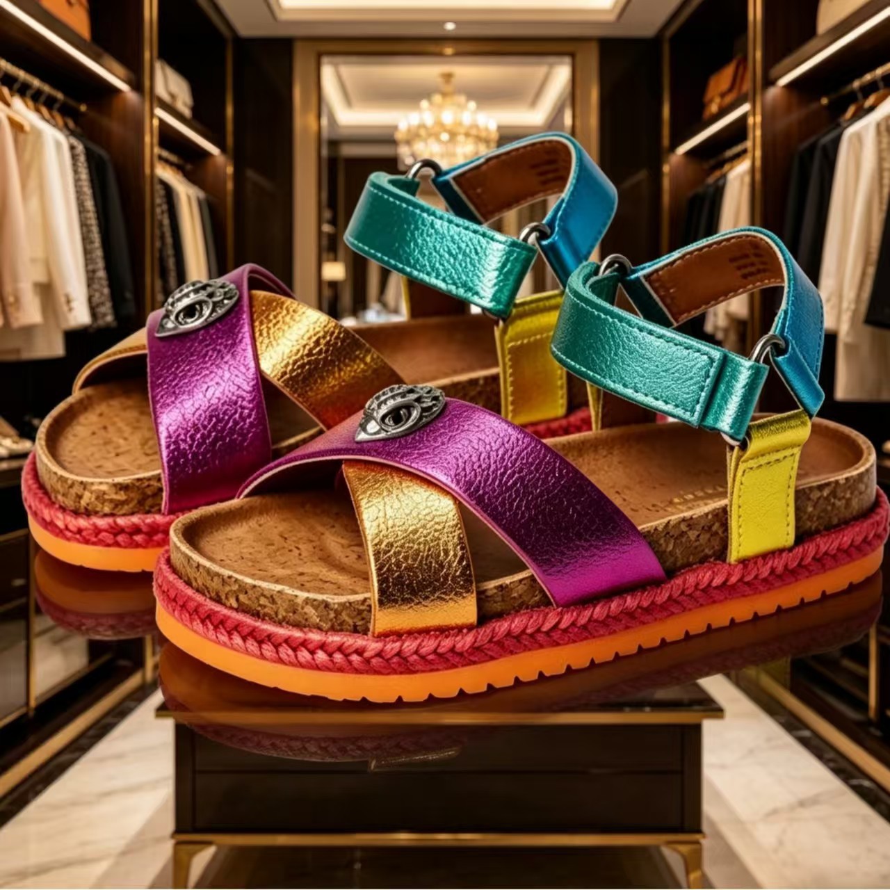 26 New Summer Colorful Thick-Soled Sandals for Women, European and American Fashion Eagle-Head Outdoor Beach Sandals, Factory Wholesale in Stock