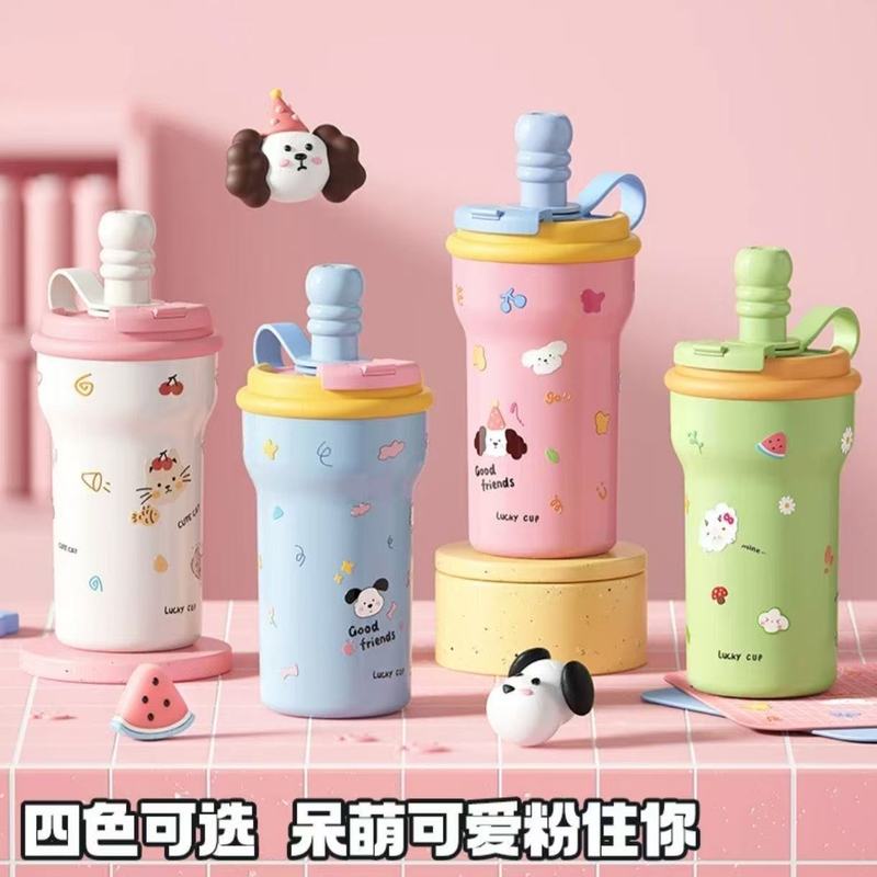 陶瓷内胆保温杯新款316不锈钢卡通创意高颜值吸管杯大容量双饮杯|undefined