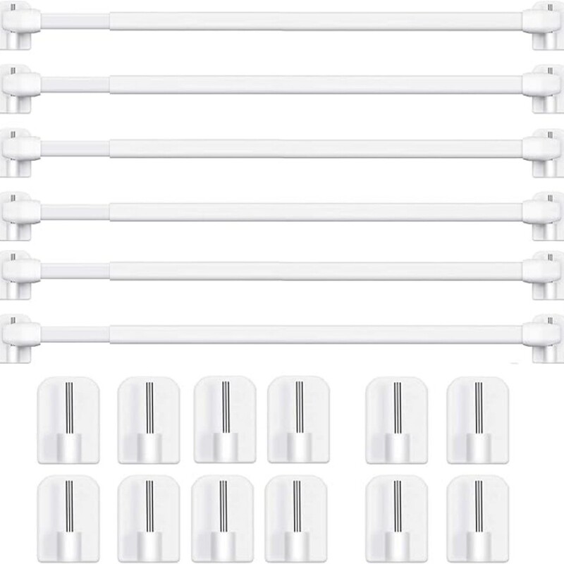 No-Drill Telescopic Curtain Rod 6-Piece Set with 12 Adhesive Hooks, Freely Adjustable, Bathroom Cabinet Partitioning Tool