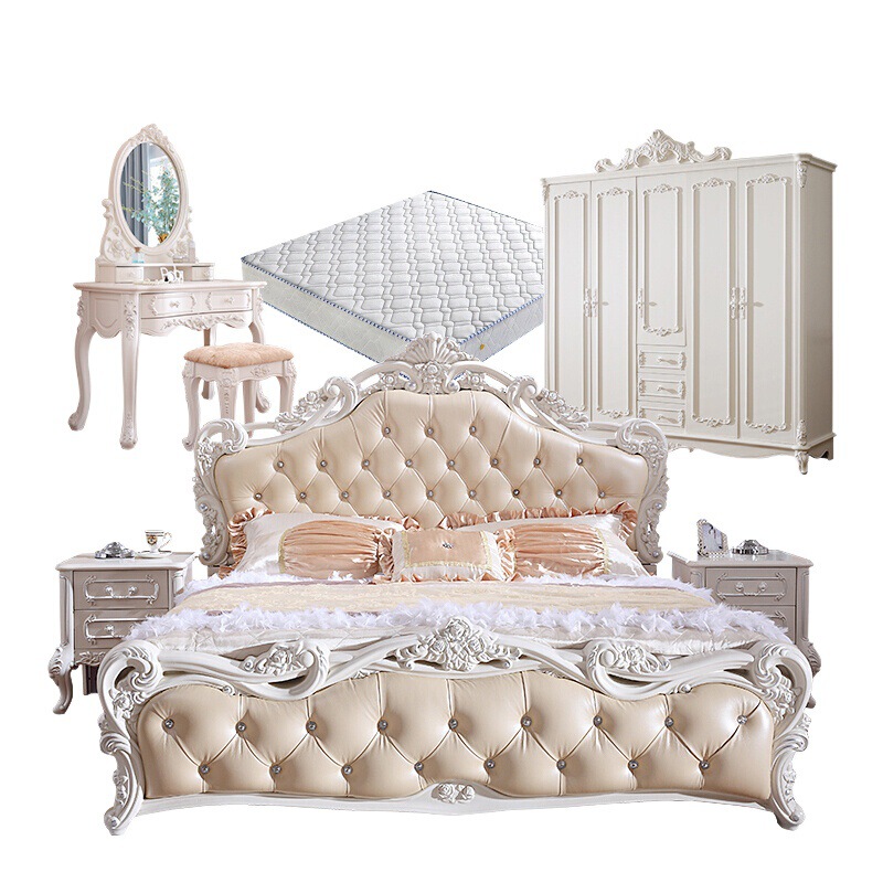 Double wedding bedroom suit bed dressing table Princess light European double bed carved luxury wardrobe bedroom girl bed real