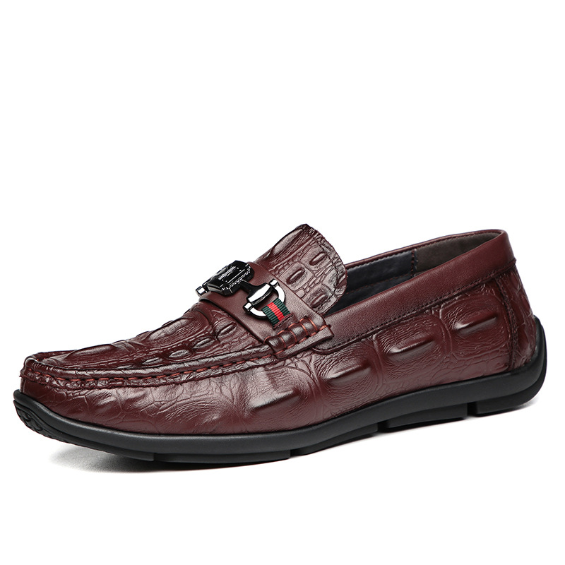 Nuevos mocasines de piel de vaca de capa superior zapatos de cuero en relieve casuales de los hombres zapatos de cuero genuino deslizamiento-en la superficie suave de fondo suave zapatos de los hombres