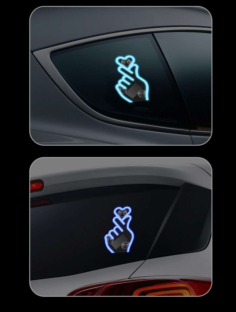 Cross-Border Automotive Solar-Powered Triangular Window Heart-Shaped Ambient Light Car Interior Modification Neon Light USB Heart Light
