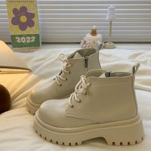 白色四孔短筒增高厚底马丁靴女小个子百搭复古英伦风春秋单靴ins