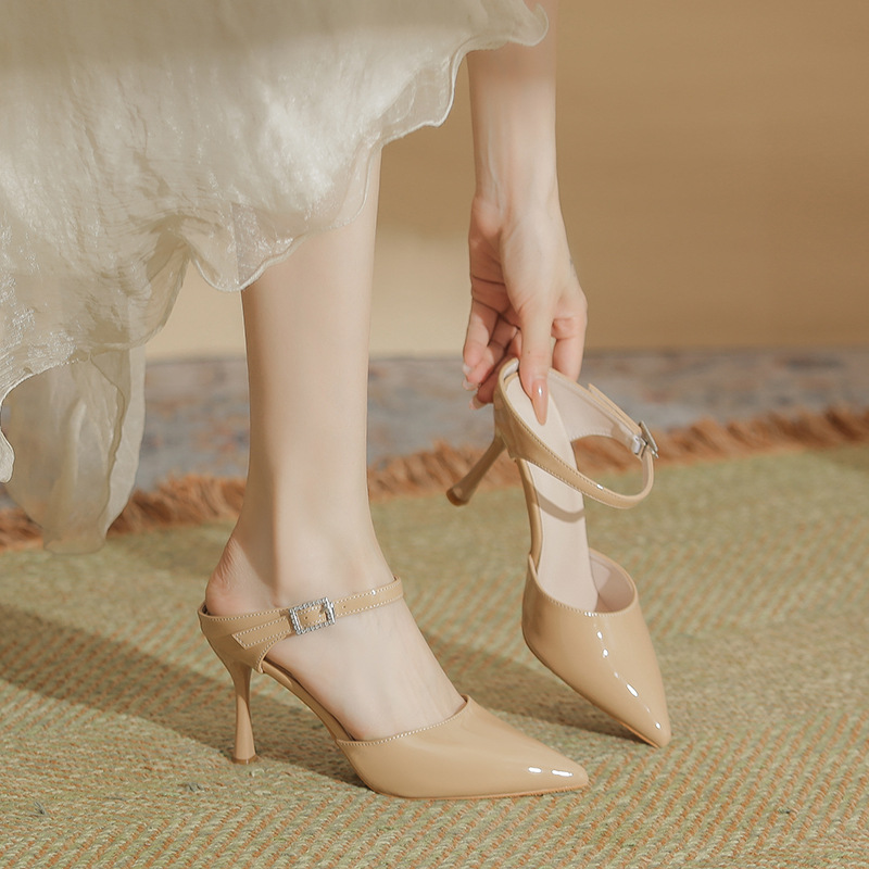 2026 New Style Pointed Toe Stiletto High Heels, Large Size, Extra Wide, Pearl Buckle, Women's Single Shoes, Open Back Sandals 2026 New Style Pointed Toe Stiletto High Heels, Large Size, Extra Wide, Pearl Buckle, Women's Single Shoes, Open Back Sandals