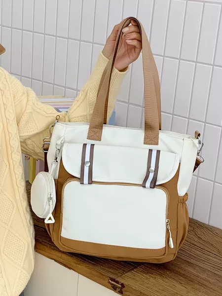 Cross-border color-blocking student tutoring tote bag, large capacity with coin purse, fresh and youthful, can be worn crossbody or carried as a handbag