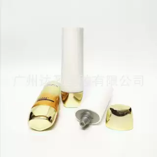 定制50g隔离防晒霜白色五层磨砂软管包装 电镀金色五角扁盖异形盖