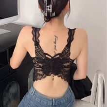 2349蕾丝蝴蝶美背吊带背心内衣女带胸垫文胸一体防走光裹胸抹胸