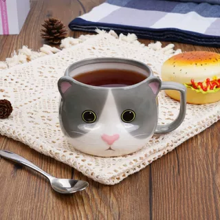 可爱鸭子陶瓷咖啡茶杯3D造型 390毫升手工釉质高颜值马克水杯熊灰