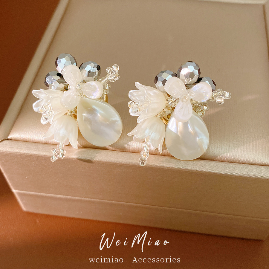 Conchas de vidrio flores gotas de agua perlas temperamento moda aretes de aretes de lujo ligero de alta calidad perlas al por mayor mujeres image 4
