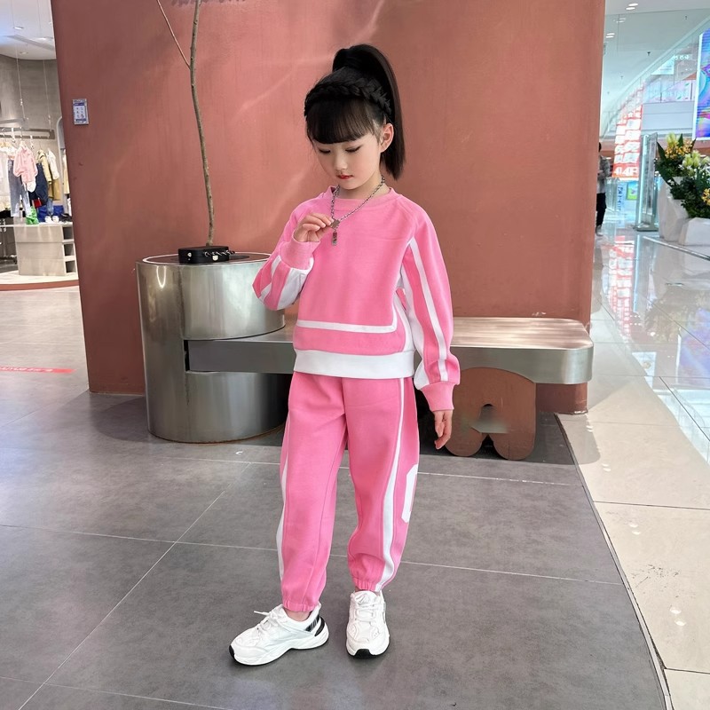 Kinderkleidung Mädchen Herbstoutfit 2024 Neue mittelgroße Kinder Langarm Kontrast Hoodie, Harenhose_voghion.com