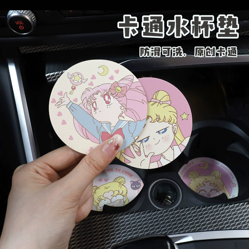 Автомобильные подставки для воды, интерьер автомобиля, товары для автомобиля, мультяшные милые украшения, нескользящая теплоизоляция, устойчивая к высоким температурам автомобильная подставка