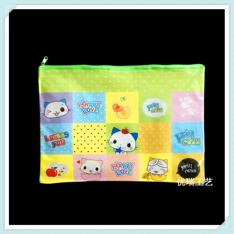 卡通收纳大容量拉边链袋 学生文具透明磨砂PVC笔袋 PVC网