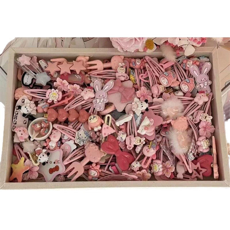 粉色发夹50个装可爱发夹套装甜美少女心刘海夹日系卡通头饰夹子|undefined