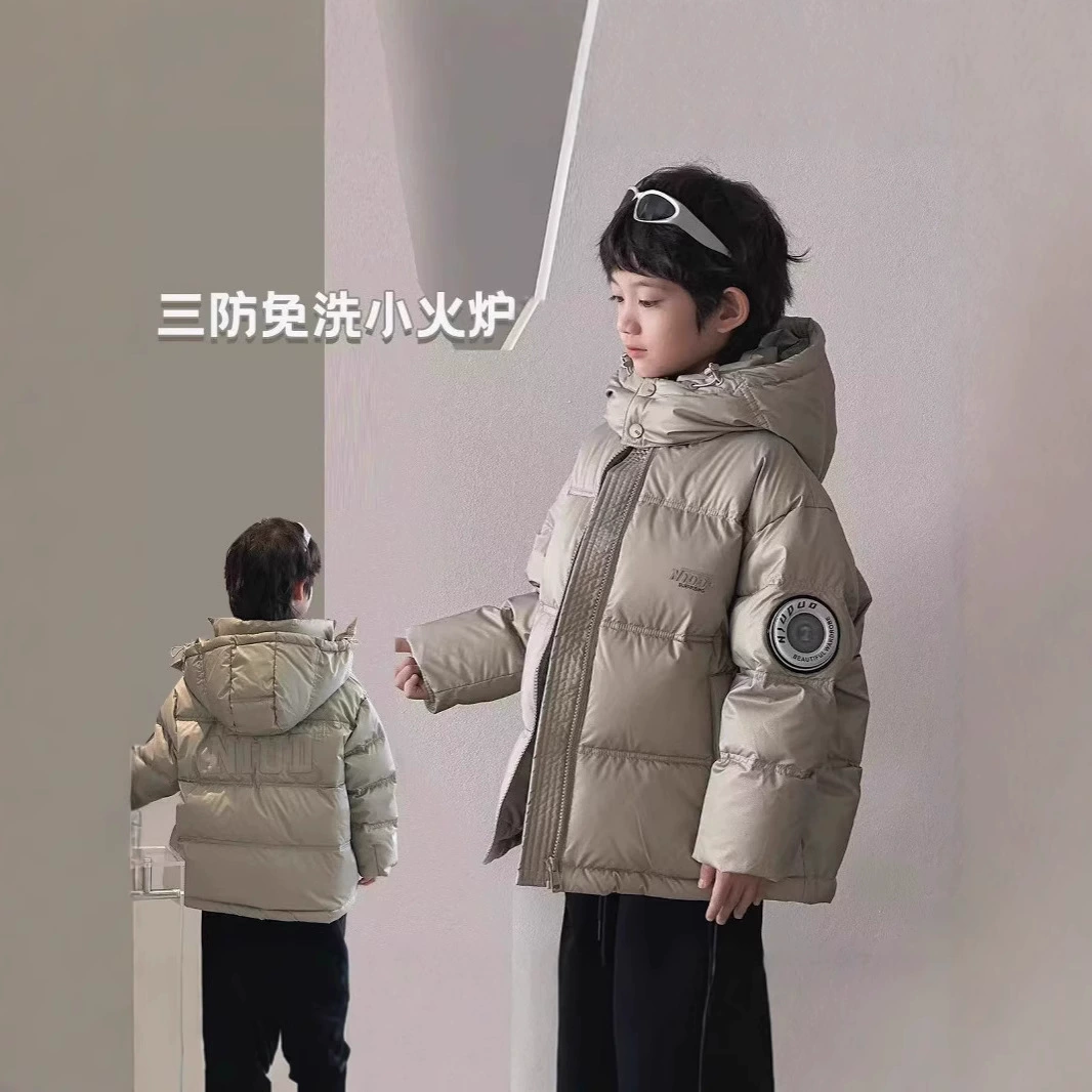 2025 новый корейский стиль детская однотонная теплая универсальная хлопковая куртка с капюшоном для мальчиков модный топ