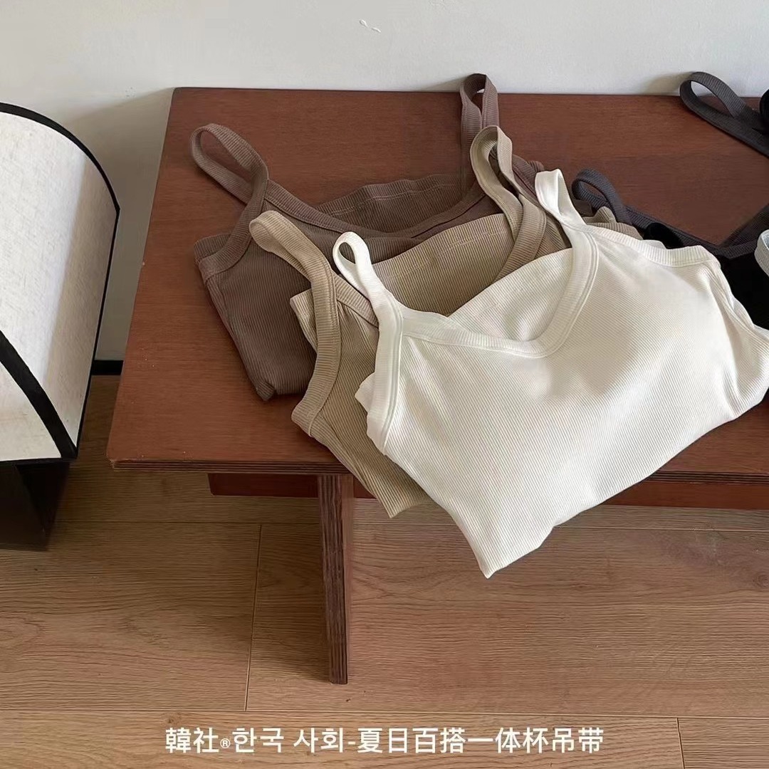 Ropa interior de camisola de verano con almohadilla en el pecho algodón roscado de las mujeres cómodo transpirable todo partido SLIM-Fit adelgazar ropa superior de fondo