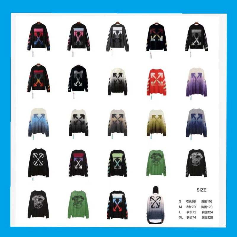 Autumn and Winter Street with Square Arrow Jacquard Contrast Cardigan Men's and Women's Couples OW Same Loose Crewneck Sweater Autumn and Winter Street with Square Arrow Jacquard Contrast Cardigan Men's and Women's Couples OW Same Loose Crewneck Sweater