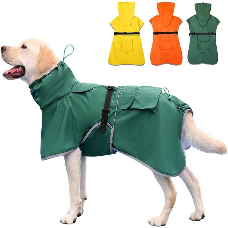 Soft Plaid Waterproof Dog Raincoat Reflective Adjustable Dog Hooded Cloak Lightweight Pet Rainproof Jacket