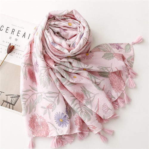 Japan and South Korea scarf spring s plain elegant  pink flowers cotton voile travel scarves retro qipao dress shawls