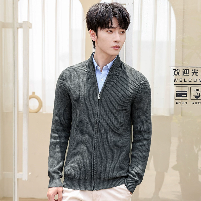 Осенне-зимняя водолазка из чесаного хлопка, Однотонный свитер на молнии, трикотаж, Модный молодежный кардиган в Корейском стиле