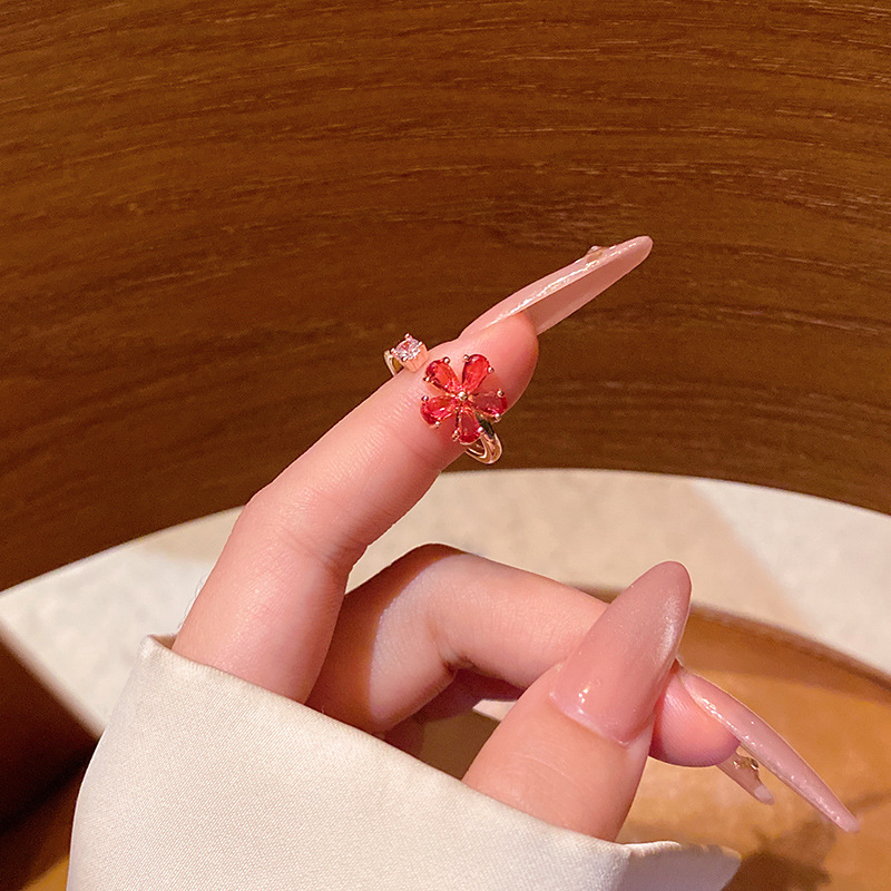 韓国の新鮮で絶妙なジルコンフラワーリング、女性用、開口部調整可能な人差し指リング、多用途で気質のあるラブリング