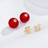 Red silver needle, retro demi-season earrings from pearl with bow, silver 925 sample, wide color palette