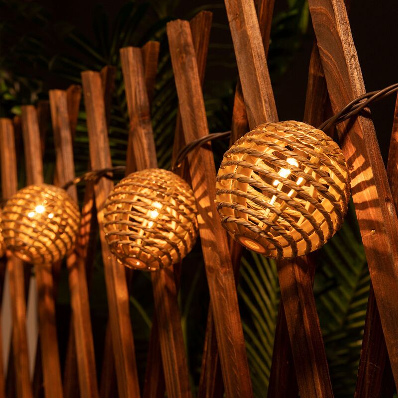 Cross-Border New Product Outdoor Solar Waterproof Light String Straw Rope Woven Spherical Lampshade Courtyard Balcony Decorative Atmosphere Light