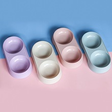 廠家定制寵物碗塑料一體雙碗貓糧碗食具糖果色防打翻貓碗易清洗